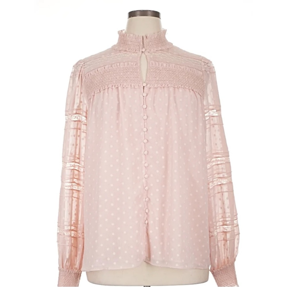 White House Black Market Pale Pink Swiss Dot Lace Blouse